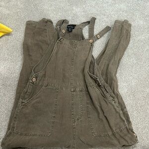 Green linen overalls